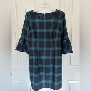 Women’s Talbots petite Black Watch Plaid Wool Blend Bell Sleeve Dress, Sz 10P